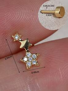 1pc Cubic Zirconia Star Hypoallergenic Cartilage Stud Earring For Women, Spiral Helix Standard Top Upper Lobe Conch Flat Ear Stud, Threaded Back, 20G Piercing Jewelry - A Pair Of Round Star  Earrings - View 9
