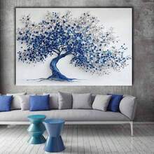[2D Flat] 1Pc Framed Ready To Hang, Modern Abstract Colorful Tree Of Life Scenery Canvas Wall Art,  Retro Graffiti Tree Posters Painting Pictures Wrapped Framed Print, Blue & White 3D Textured Tree Canvas Wall Decor For Living Room, Bedroom, Modern Spaces, Art Collectors, Unique Style Home Decor - 藍色 - 查看 9