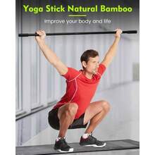 Yoga Stick, 5ft Exercise Stick Mobility, Stretching Stick With Non - Slip Ends, Exercise Dowel Pilates, Balance Pole And Stretch Bar Stretching Equipment - 1 PCS 58 Inches Natural Bamboo Black - View 3
