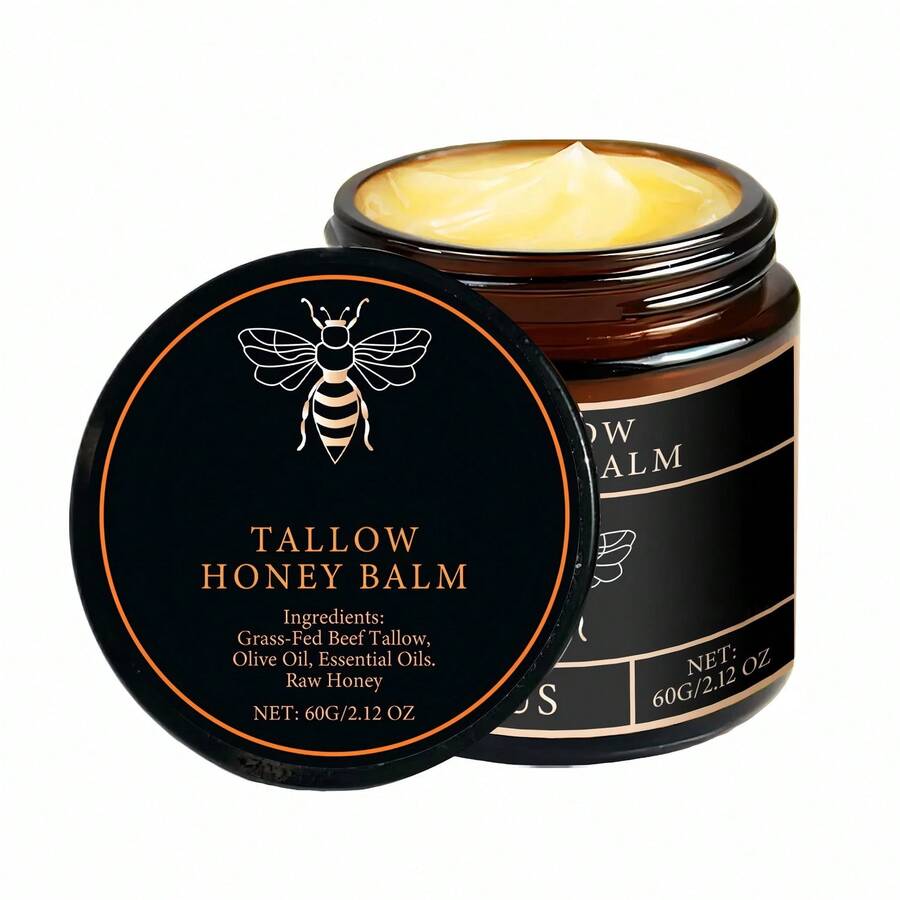 Organic Grass-Fed Beef Tallow Balm With Raw Honey, Moisturizing Cream For Soft, Smooth Skin, Handmade A.L.L-N.A.T.U.R.A.L Moisturizer - 白色 - 查看 1