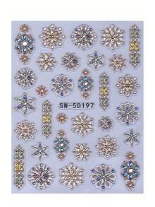 2 miếng dán móng tay 5D sang trọng đính đá quý, họa tiết hoa ombre vàng và xanh dương phong cách Boho, thiết kế móng tay tự dính thời trang Y2K, phụ kiện trang trí móng tay dạng trượt, dụng cụ làm móng - Nhiều màu - Xem 3