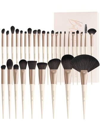 DU care 30 piezas Juego de brochas esenciales diarias, 12 piezas Brochas de maquillaje facial y 18 piezas Brochas de maquillaje de ojos con la guía detallada del propietario del juego de brochas profesionales, brocha para polvo, brocha de base, brocha de corrector, brocha de contorno, brochas de sombra de ojos, herramientas de belleza de lujo para maquillaje completo de rostro para artistas de maquillaje, mujeres y hombres, kit vegano y libre de crueldad, set de brochas de maquillaje de viaje
