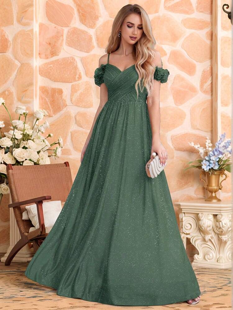 olive green off the shoulder prom dress Off The Shoulder Dark Green Prom Dresses - Long & Short Prom Gowns