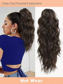 18" Ponytail Extension Claw Long Multi Layered Hair Fluffy Thick Water Wave Hair Jaw Clip In Fake Pony Tails Fake Hair Soft Natural Looking Synthetic Hairpiece For Women Dark Chocolate Brown Hair Extensions - Dark Brown - 查看 1
