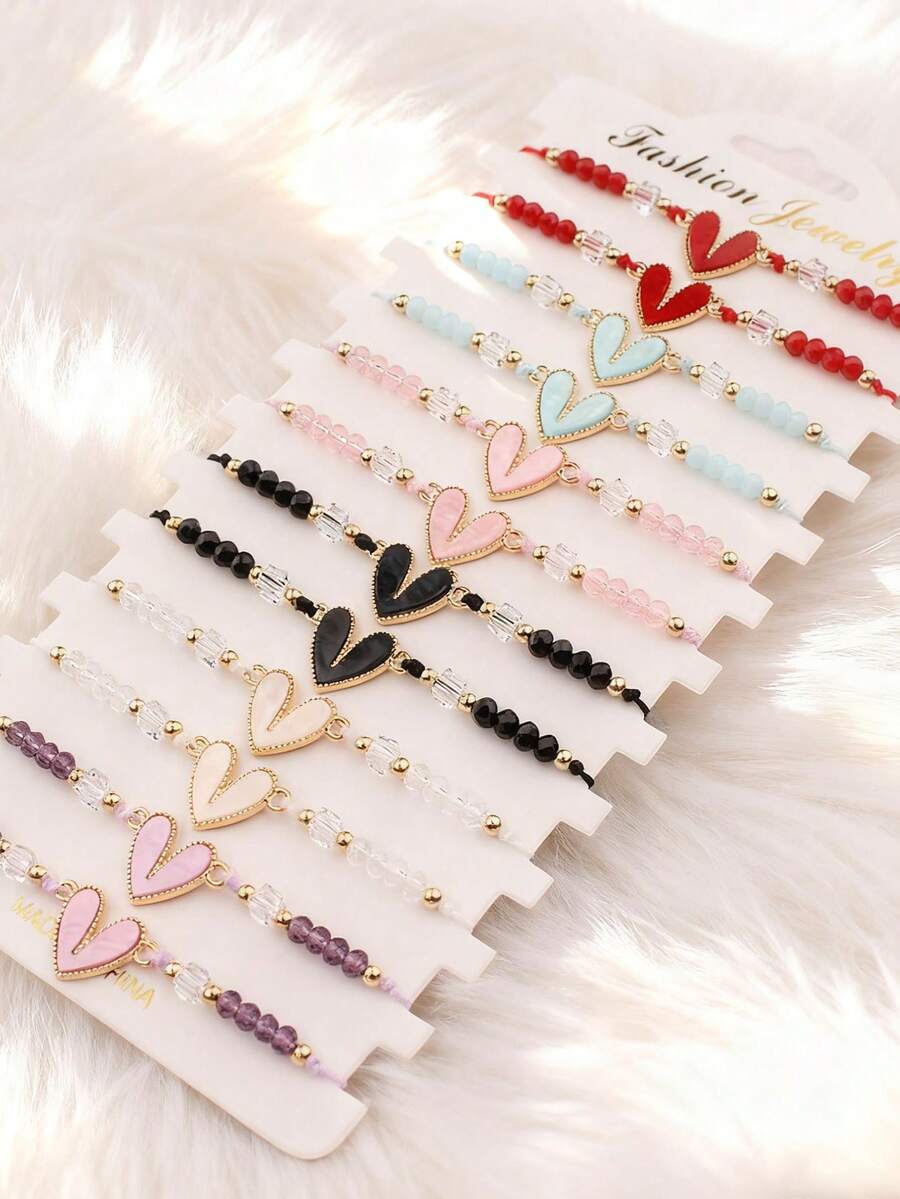 Handmade Woven Heart-Shaped Bracelets, Suitable For Women As Gifts. Can Be Purchased In Single Colors. Women's Bracelet Sets, Fashionable Accessories For Mother's Day, Father's Day, Valentine's Day, Thanksgiving - Cute, Charming Bracelets To Wear Yourself Or Give As Gifts To Friends, Girlfriends, Couples, Mothers - Multicolor - View 1