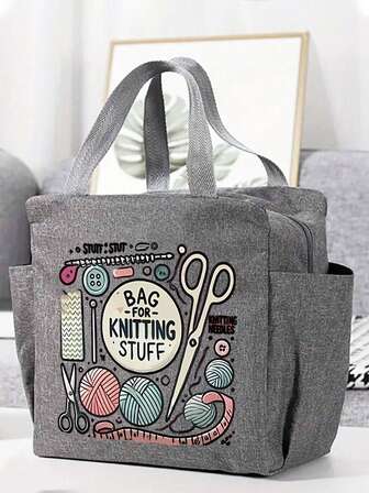 Large Capacity Woven Storage Bag - With Zipper Design, Machine Washable Polyester Craft Bag, Suitable For Knitting, Crochet, Weaving - Perfect Gift For Knitting Enthusiasts (Red), Patterned Tote Bag, Zipper Closure Lunch Bag