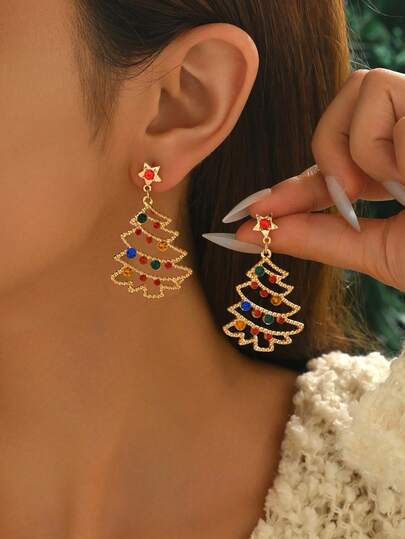 1 par de brincos criativos e modernos em formato de árvore de Natal, adequados para mulheres, Natal, festas, uso diário, joias para presente