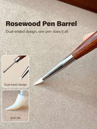 2Pcs/1Pc Teak Wood Handled Double-Ended Engraved And Painted Glue Applicator Pen, Multi-Functional Double-Ended Embossing And Painting Glue Application And Glue Extraction Pen, A Beauty Nail Tool With Engraved And Painted Double-Ended Handle Of Teak Wood, Providing Comfortable And Convenient Grip For Wearing Nail Art And Painting Pen