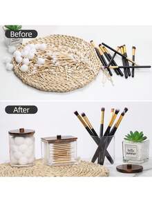 4 piezas Caja de almacenamiento transparente con tapa para el baño para bolas y bastoncillos de algodón redondos, tarro para almohadillas redondas de maquillaje, contenedor de baño, caja de almacenamiento transparente de escritorio para almohadillas redondas de maquillaje, cosméticos y suministros de dormitorio - Multicolor - Ver 9