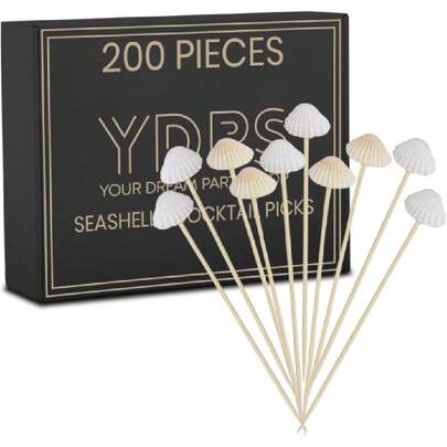 Seashell Food Picks, Set Of 200-4.7" Bamboo Pink Cocktail Toothpicks For Appetizers, Drink, Hawaiian Lua, Fruit Kabobs, And Party Drations - Fancy Drative Picks, Skewers And Drink Stirrers,28425614