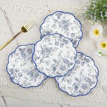 Blue Floral Party Plates - Vintage Leaf Disposable Paper Plates, Wildflower Toile 7inch Scalloped Rim Dessert Plates For Christmas, Birthday, Bridal Tea Party Supplies (24 Count),BlueFloral - 藍色花香 - 查看 4
