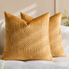 1/2 Pcs Plush Plush Decorative Throw Pillow Cover, Geometric Quilted Cushion Cover, Fluffy Soft Solid Color Rectangular Pillow Sham - Buff Yellow - View 12