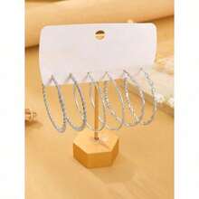 3 Fashionable Minimalist Geometric Hoop Earrings Women's Holiday Random Delivery Wedding - 藍白色 - 查看 4