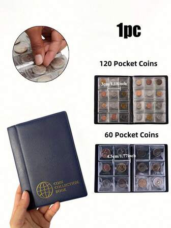 120/60格透明PVC内页硬币收藏册，纪念币专用，耐用硬币收纳整理盒，硬币收藏册，硬币收纳盒，收藏家专用，防水防尘，方便存放