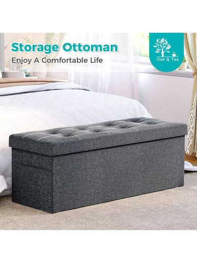 Oak&Tea Banco plegable con espacio de almacenamiento – Reposapiés estable (38 x 76 x 38 cm) para salón, pasillo y dormitorio – Capacidad de carga hasta 150 kg, práctico compartimento de almacenamiento
