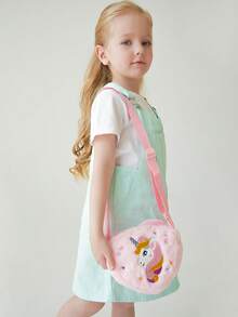 Kids Unicorn Heart Shaped Cartoon Plush Crossbody Bag, Girls Candy Storage Shoulder Bag For Kindergarten - Multicolor - View 3