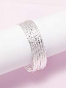 6pcs Minimalist Unique Arched Rhombus Pattern Metal Bangle Bracelets - one-size - View 3