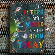 2D Flat Retro Futuristic Metal Wall Decor - "The Future Of The World Is In This Room" Inspirational Quote - Retro 80s/90s Decor - Heavy Iron Art - 優質 - 查看 4
