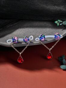 一对夜光假乳环，柔韧亚克力材质，经紫外线处理，男女通用，弹性带，镶嵌水滴形锆石，珠子直径10毫米 - #2 - 查看 6