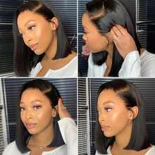 Rosslyn Straight Human Hair Wigs Bob 1b Black Wig 5x5 13x6 Hd Lace Frontal Wig Bleached Knoted Baby Hair Pre Plucked Flash - 13x4 - View 4