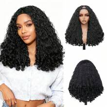 Yaki Curly V Part Wigs For Women Kinky Full Wig With Bouncy Curls 20 Inch Soft Afro Curly Full Machine Synthetic Wigs For Women - màu đen - Xem 2