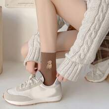 Playful Mixed Color Teddy Bear Socks 5-Pair Bundle, Ultra Cute And Soft Crew Socks For Women Girls, Comfy Animal Print Ankle Socks, Assorted Cozy Gift Set - Nhiều màu - Xem 9