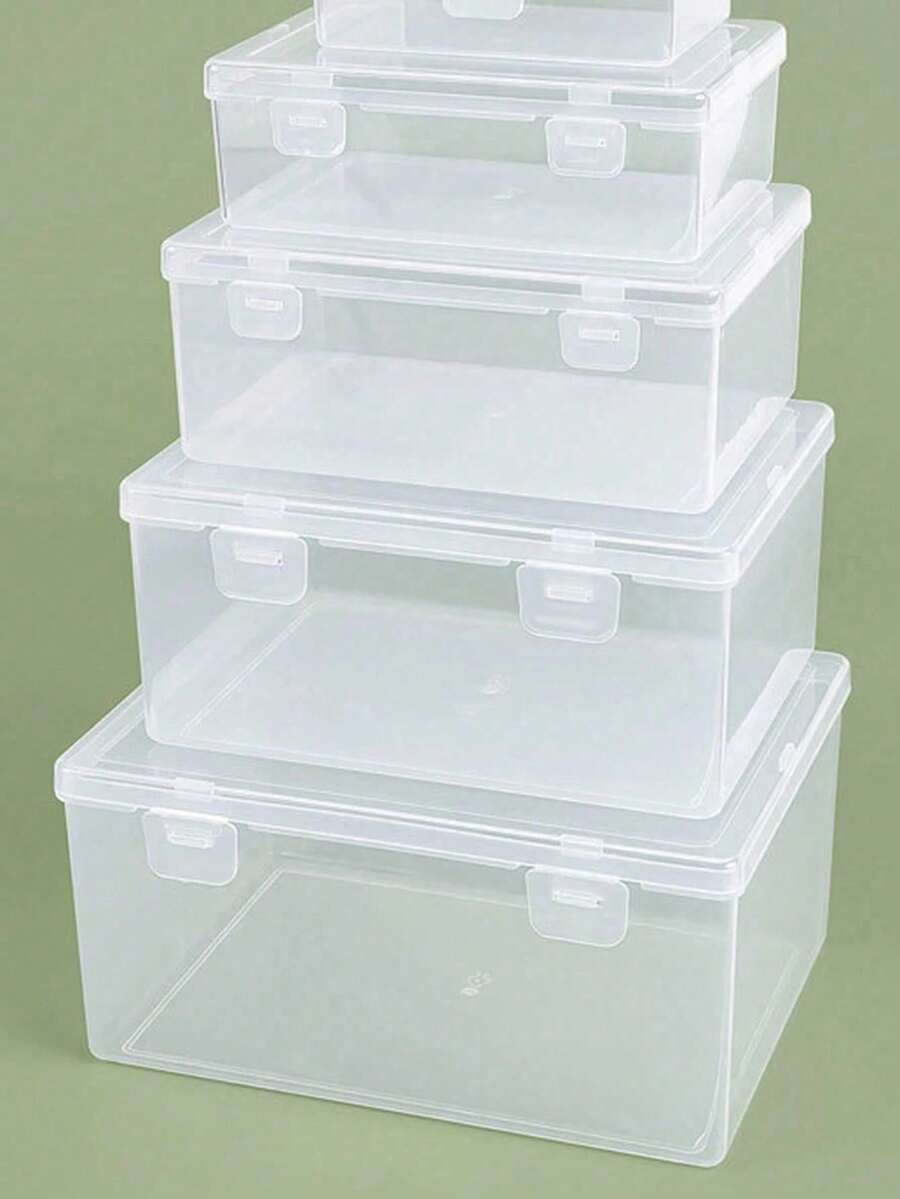 1 pieza Caja de almacenamiento de plástico transparente rectangular, organizador de accesorios de joyería y herramientas (con tapa abatible), para componentes electrónicos, ferretería, piezas de juguetes y talla grande - transparente - Ver 1