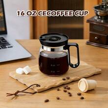 Coffee Pot Mug, 16 Oz Glass Coffee Mug - Coffee Pot Portable, Mini Small Capacity Clear Cup With Handle And Spill Proof Lid, For Hot Teas, Hot Chocolate Etc. Office Gift - 黑色 - 查看 5