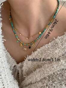 2pcs/Set Vintage Style Natural Malachite Necklace Set - Multicolor - View 5