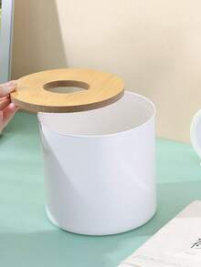 1 pieza Caja de pañuelos redonda de bambú y madera, creativa y sencilla para uso en la sala de estar del hogar, caja de pañuelos, caja de servilletas, caja de almacenamiento de control remoto, caja de rollo de papel - Multicolor - Ver 5