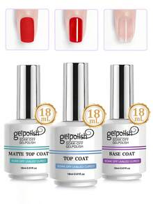 18毫升免擦洗亮油，光泽持久，可卸除，适用于LED美甲灯，是送给女性的礼物，适合家庭DIY和美甲沙龙使用，需配合UV/LED灯使用。1/2/3片装底油+免擦洗亮油+哑光亮油。