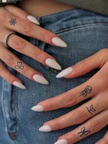 CAT QUEEN ART 6PCS Herbal Juice Semi-Permanent Magic Tattoo Stickers Mini Butterfly Bee Insect Floral Sun Moon Patterns 7-14 Days No Fading No Reflection Finger Ear Behind Shoulder Neck Collarbone Waterproof Tattoo Stickers - Blue - View 5
