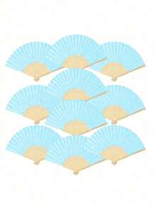 3/15/30pcs/Set Blue Paper Fans, Bamboo Folding Fans, Hand Held Fans, Paper Folding Fans, Summer White/Blue Series Wedding Favors Fans, Ladies Folding Fans, Green Bow Fans, Transparent Storage Bags, Wedding Party Decorations. Suitable For Bride's Wedding Favors, Birthday Party Gifts, Bridesmaid Photo Props, Summer Fans. - Multicolor - View 3