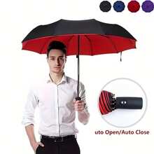Automatic Large Umbrella For Men & Women - 10-Rib Windproof, Thickened & Reinforced, Black With Red Accents, Auto Open/Close, Compact Foldable Design For Travel, Commuting, Outdoor Activities, Umbrella Heavy Duty Windproof - Nhiều màu - Xem 9