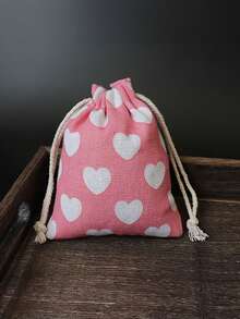 10 pièces Sacs-cadeaux en toile de jute rose avec imprimé en forme de cœur - Sacs de faveur de fête anti-poussière en lin pour mariages, anniversaires, enterrements de vie de jeune fille et fêtes - Emballage polyvalent pour bijoux et lapins, sacs-cadeaux de mariage, sacs-cadeaux de fête, sacs à cordon décoratifs, fermeture à cordon durable - Multicolore - Voir 2