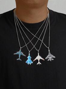 1pc Fashionable Unique Personalized Hiphop Airplane Fighter Jet Pendant Necklace, Suitable For Men's Daily Wear And Gift - Silver - View 1