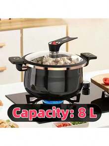 2.11 Gallon Large Capacity Soup Pot - Multi-Function Soup And Vegetable Pot With Rotatable Adjustable Handle, Black Exterior And Golden Interior, Suitable For All Stoves (Including Induction), Fast Cooking, Ideal Choice - Multicolor - View 5