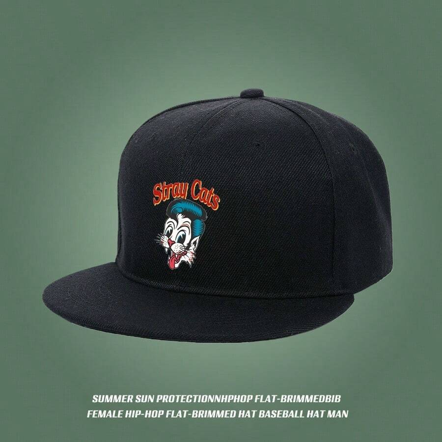 Straw Cat Design Illustrated Black Cap Fashion Item flat bill cap small head around graphic print breathable baseball cap low cap retro snapback cap duck cap duckville cap snapback haphop baseball cap unisex large head around ball cap snapback cap Baseball cap sports low cap visual fashionable - ブラック - チェックする 1