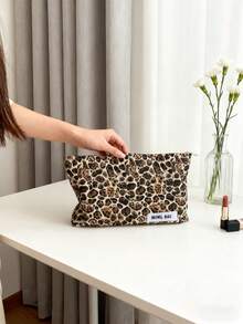 Women's Leopard Print Cosmetic Bag - Portable, Lightweight, Large Capacity Makeup Bag, Practical Corduroy Leopard Pattern Toiletry Bag For Lipstick, Snacks And Toiletries, Suitable For Travel And Daily Use - Durable, A Perfect Gift For Women - Leopard Print - View 11
