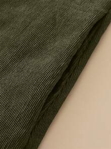 Women's Solid Color Retro Corduroy Oversized Lapel Single-Breasted Long Sleeve Coat, Winter - Army Green - View 8