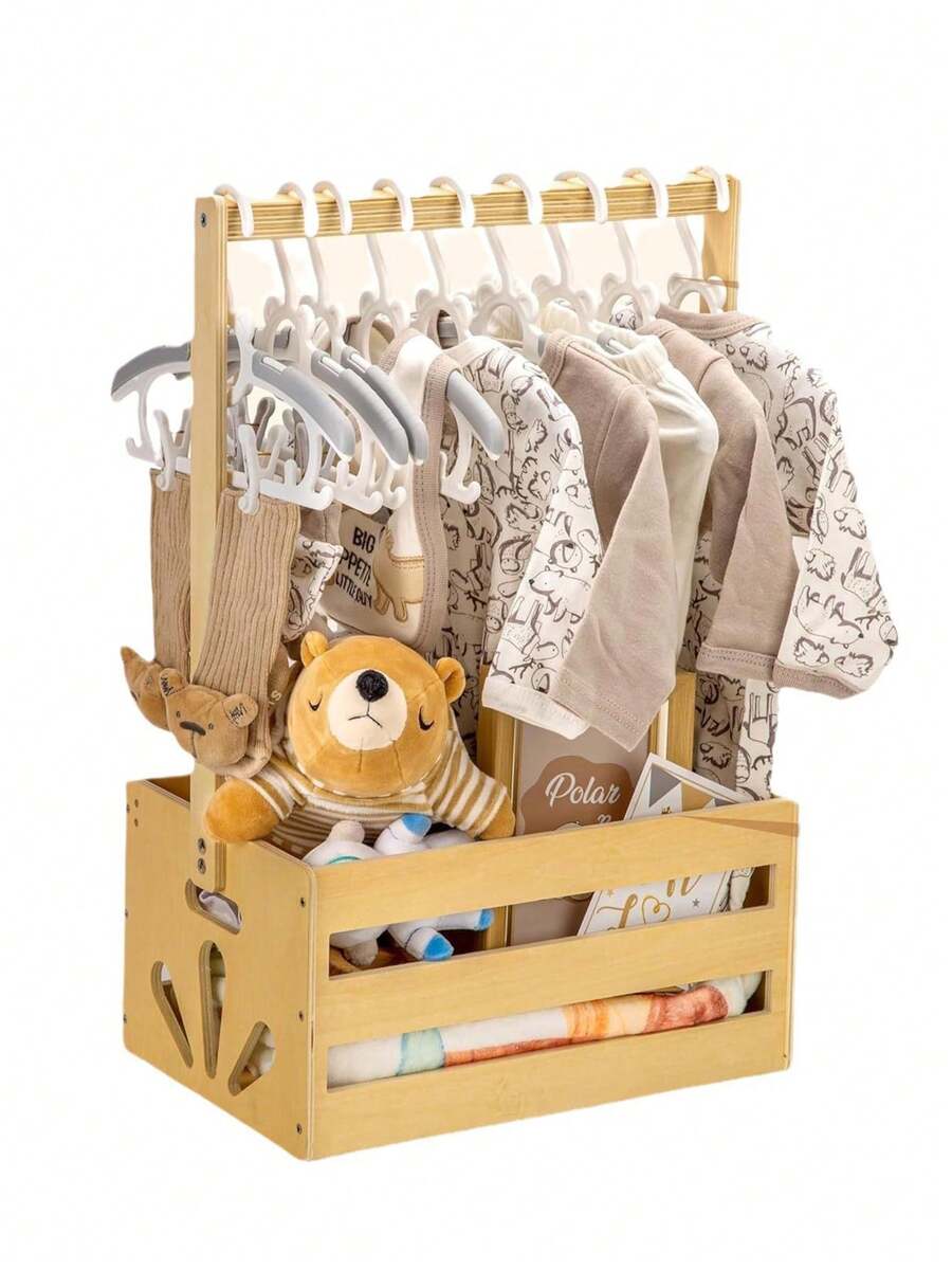 1pc Wooden Storage Basket With Handle,Shower Crate Closet Clothes Organizer Basket, Portable  Clothes Hat Rack,Pregnancy Gifts For New Parents. - 紫紅色 - 查看 1