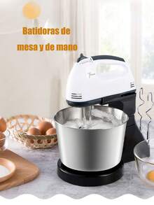 Batidora de Pedestal, Diseño Dos en Uno Turbocharged Batidora de Mano con Pedestal,  Mezclador de Cocina - Plateado - Ver 7