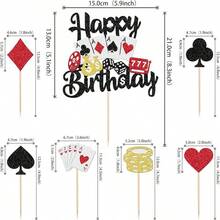 24 PCS Casino Poker Cupcake Toppers For Birthday Party Decorations - 設計 6 - 查看 10