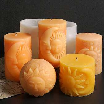 Silicone Mold For Sun And Moon Cylindrical Candles, Sun And Moon Relief, Sun God And Moon Totem Cylindrical And Spherical Plaster Molds
