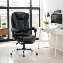 Miękkie krzesło,fotele biurowe Czarne,krzesła biurowe z wyciągniętymi pedałami, krzesła do gier ergonomiczne, krzesła wahalne, krzesła obrotowe z wsparciem w talii, odpowiednie dla biura i rozrywki - Czarne - Zobacz 6