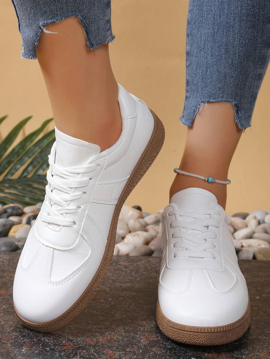 Women's White Sneakers, Casual Thick Sole Platform Shoes, Non-Slip Increase Height Leather Upper Student Shoes - White - View 1