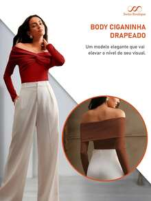 Swisz Women's Bodysuit With  Braided Detail, Long Sleeve, Elegant Draped - màu đen - Xem 5