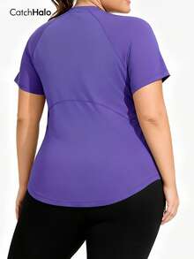 Áo tập thể dục ngắn tay raglan màu tím dành cho nữ cỡ lớn, thích hợp cho mùa hè và thể thao. - Màu tím  Violet - Xem 6