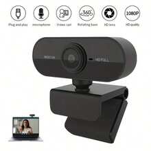 Full High Definition Webcam - Video Conferencing, Voice Calls, Student Classroom, Conference Camera With Microphone - Plug And Play, Built-In Digital Microphone, Wide Angle Lens, High-Resolution Video - 黑色 - 查看 1