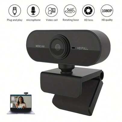 Full High Definition Webcam - Video Conferencing, Voice Calls, Student Classroom, Conference Camera With Microphone - Plug And Play, Built-In Digital Microphone, Wide Angle Lens, High-Resolution Video